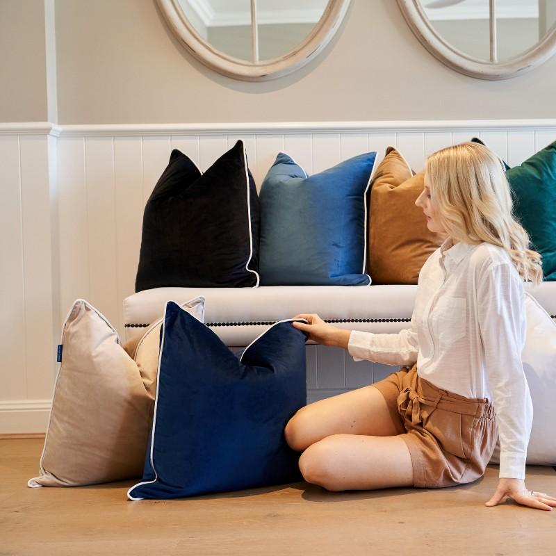 SARINA Latte Brown Premium Velvet Cushion Cover | Hamptons Home | Hamptons Home