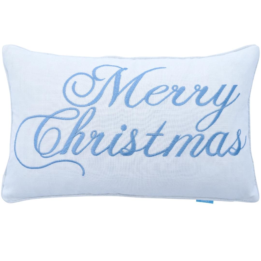 Merry Christmas Light Blue and White Cushion Cover | Hamptons Home | Hamptons Home