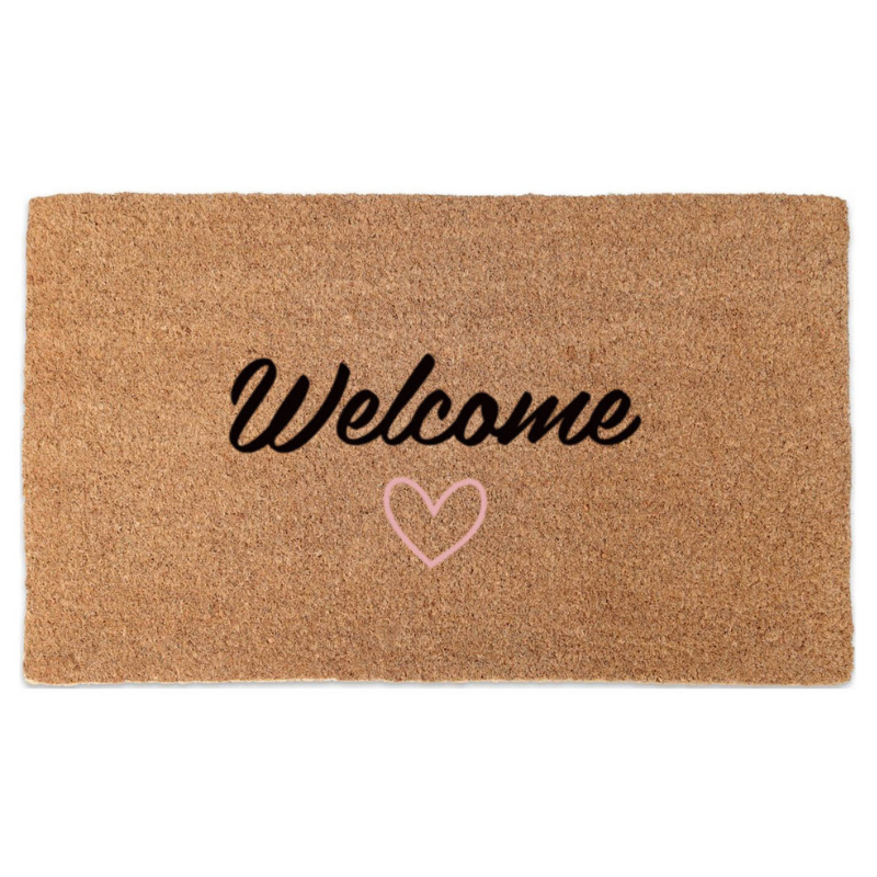 WELCOME with Pink Heart Premium Coir Doormat | Hamptons Home | Hamptons Home