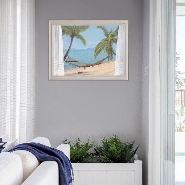 Hamptons Beach Brown Hammock Coconut Trees Framed Wall | Hamptons Home | Hamptons Home
