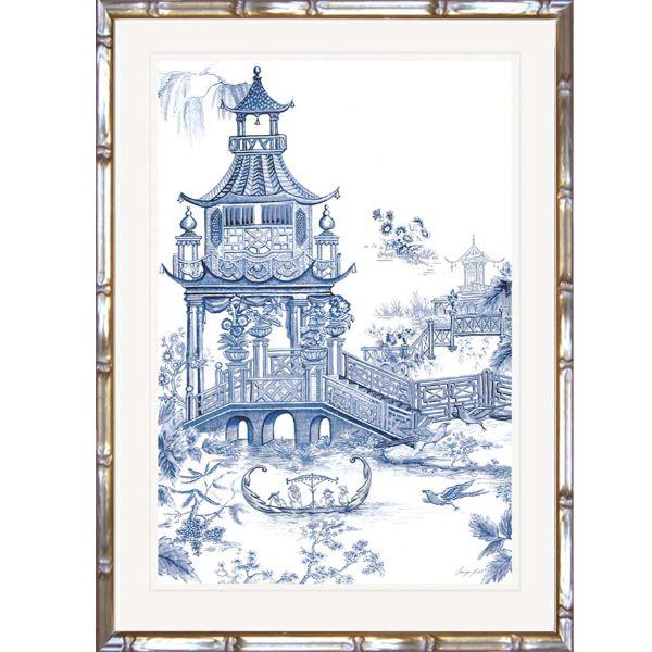 Willow Blue and White Chinoiserie Bamboo Framed | Hamptons Home | Hamptons Home