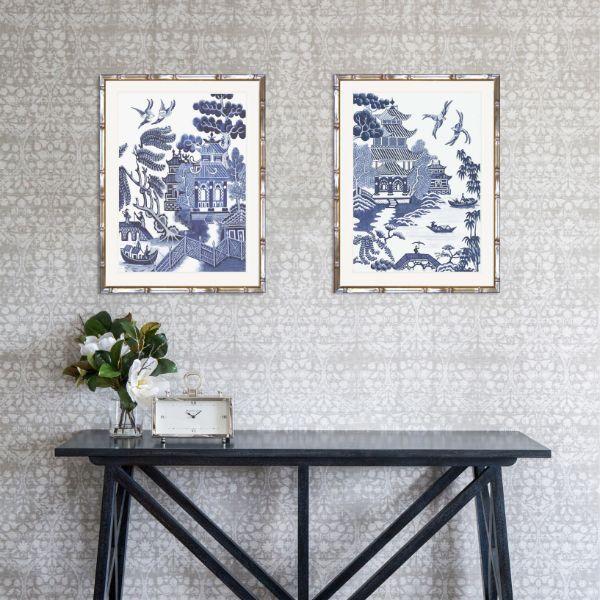 Willow Blue and White Chinoiserie Bamboo Framed | Hamptons Home | Hamptons Home
